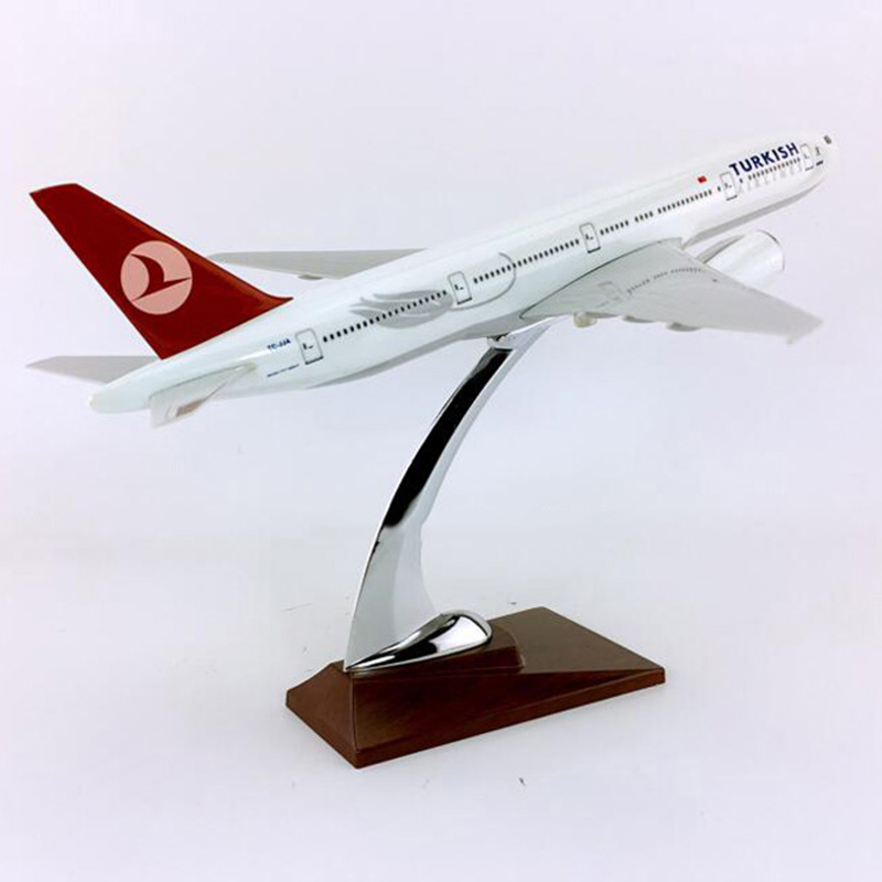 32cm simulation Boeing 777-300 big Turkey airlines airplane model toy aircraft diecast plastic With base alloy plane collectible