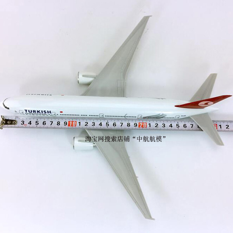 32cm simulation Boeing 777-300 big Turkey airlines airplane model toy aircraft diecast plastic With base alloy plane collectible