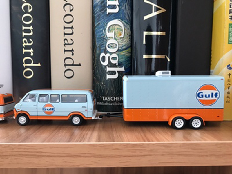 1/64 Alloy Classic Vintage 1972 Gulf Van Car with Trailer Model Vehicles Diecast Metal Model Collections Car Model Toy for Boys