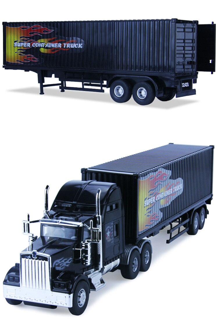 Children's Construction Vehicle Toy Car Model 1/24 Scale Transportation Large Truck Container Truck Simulation Trailer Boy Gift