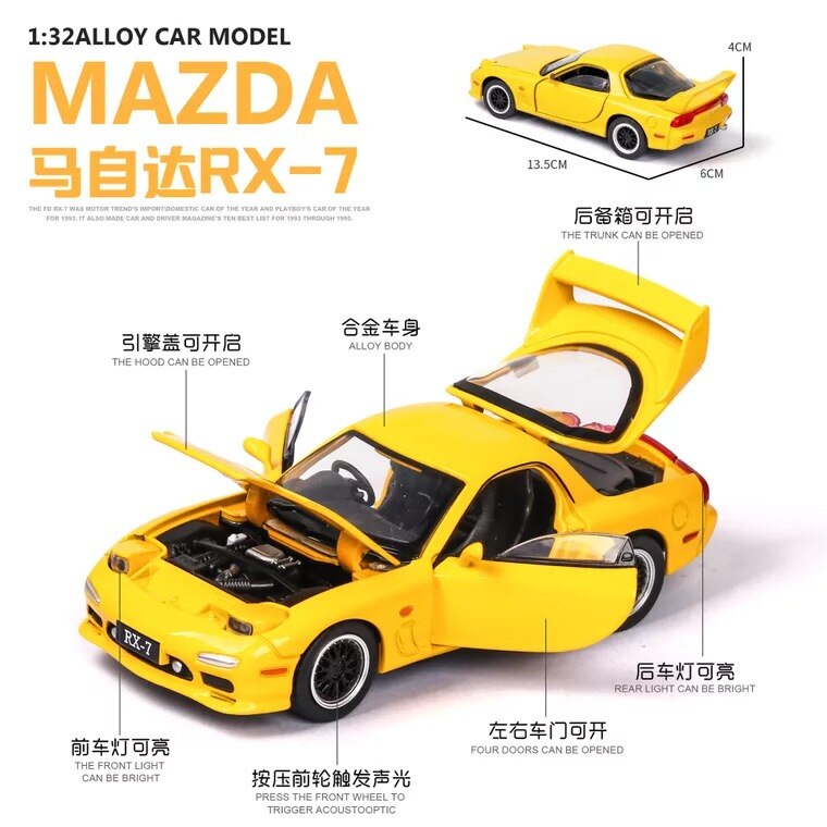 Diecast 1/32 Scale Mazda Fd Rx7 Sports Car Alloy Car Model Flip Light Open Door Sound And Light Metal Simulation Vehicle Model Diecast 1/32 Scale Mazda Fd Rx7 Sports Car Alloy Car Model Flip Light Open Door Sound And Light Metal Simulation Vehicle Model