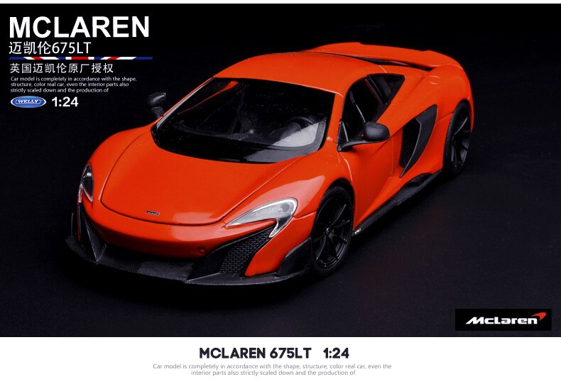 WELLY Diecast 1:24 Scale Mclaren 675LT Supercar Model Decoration Simulation Alloy Metal Vehicle Model Boys Birthday Gift Toy Car
