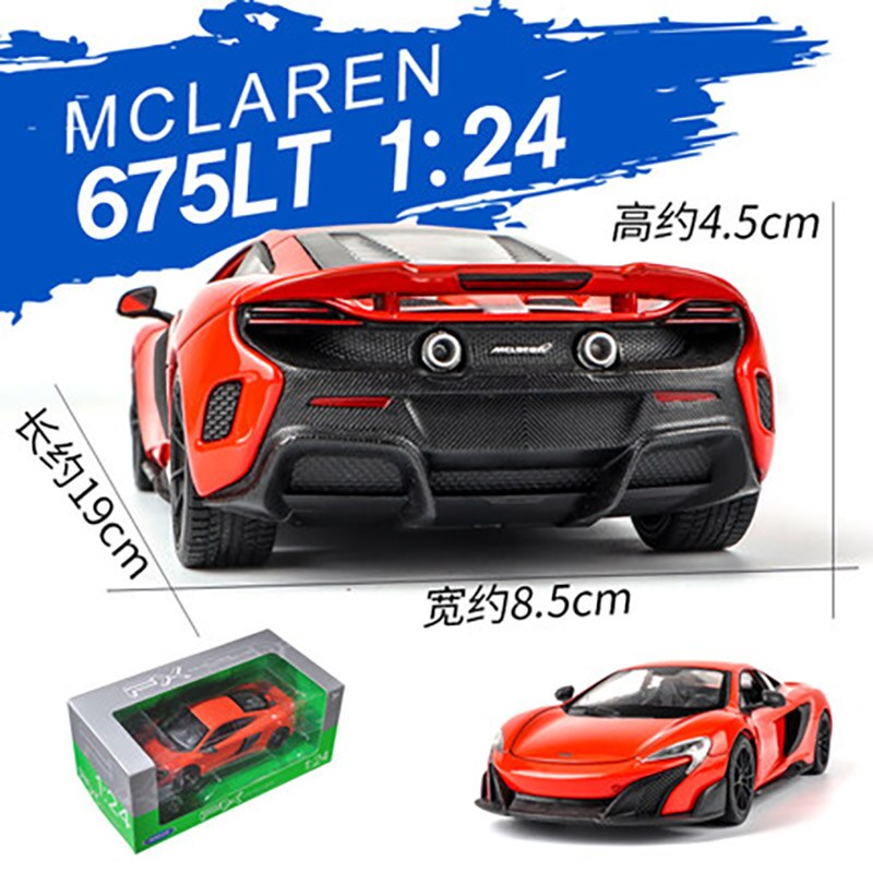 WELLY Diecast 1:24 Scale Mclaren 675LT Supercar Model Decoration Simulation Alloy Metal Vehicle Model Boys Birthday Gift Toy Car