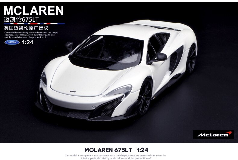 WELLY Diecast 1:24 Scale Mclaren 675LT Supercar Model Decoration Simulation Alloy Metal Vehicle Model Boys Birthday Gift Toy Car