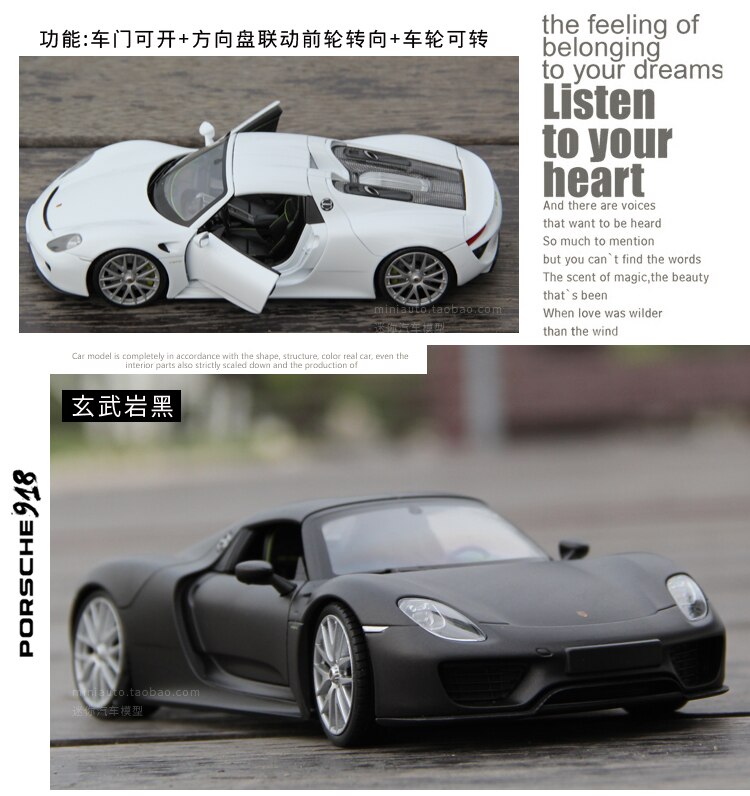 WELLY Diecast 1:24 Porsche Car Model 911 918spyder Sports Car Simulation Alloy Metal Convertible Car Model Toy For Boy Fan Gift