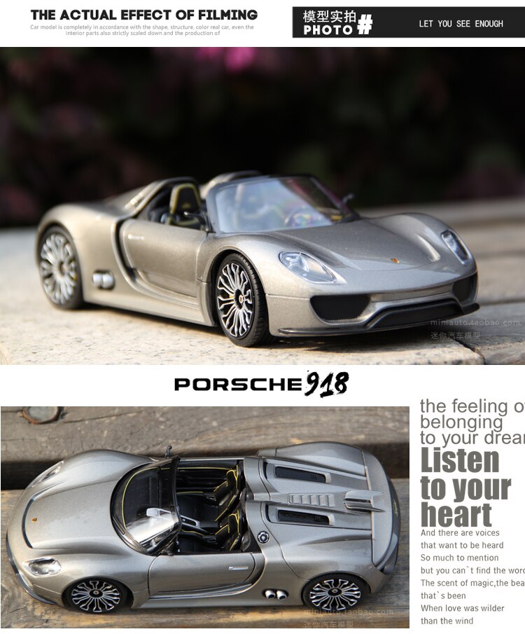 WELLY Diecast 1:24 Porsche Car Model 911 918spyder Sports Car Simulation Alloy Metal Convertible Car Model Toy For Boy Fan Gift