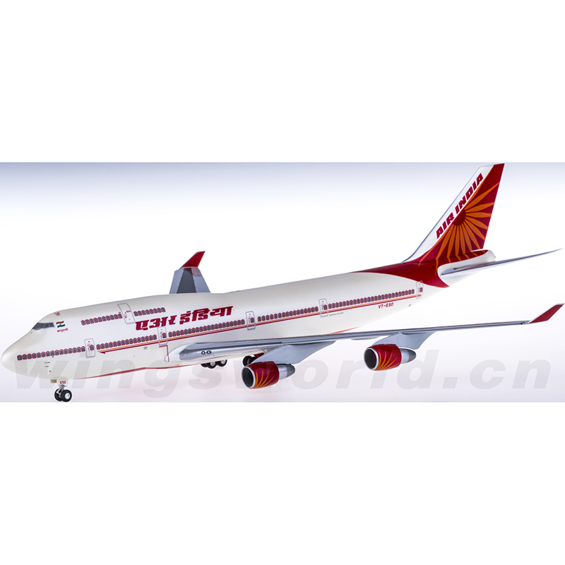 Standable aviation model 1: 200-scale Indian Airlines Boeing 747-400 aircraft model VT-ESO Khajuraho adult collect gift display