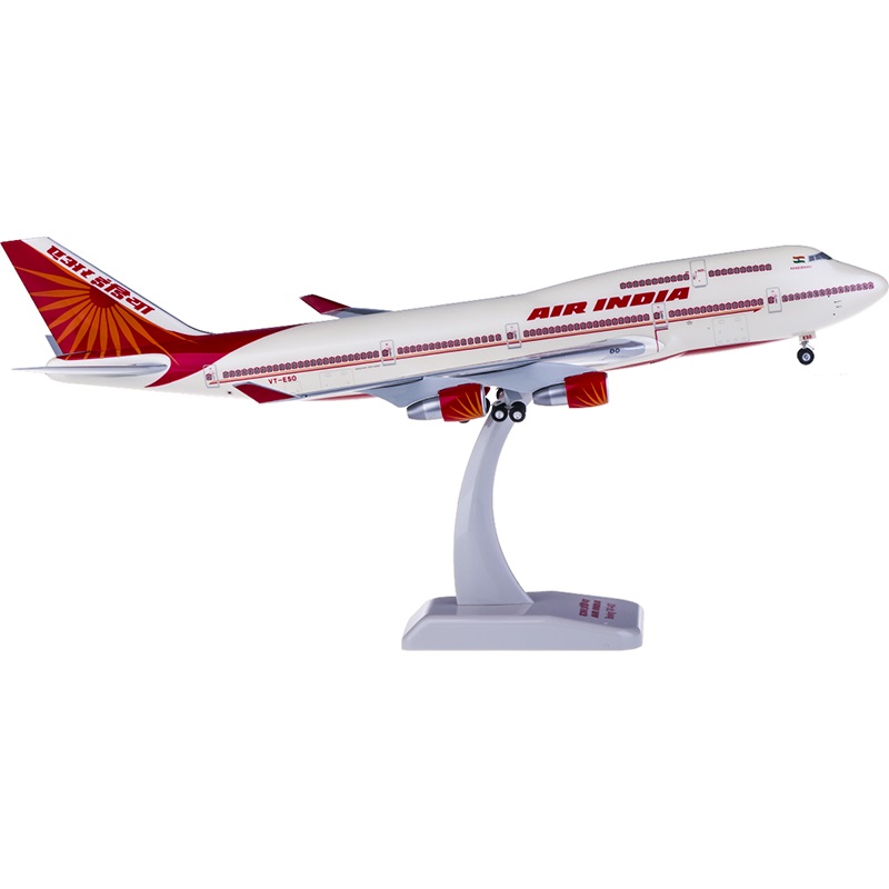 Standable aviation model 1: 200-scale Indian Airlines Boeing 747-400 aircraft model VT-ESO Khajuraho adult collect gift display