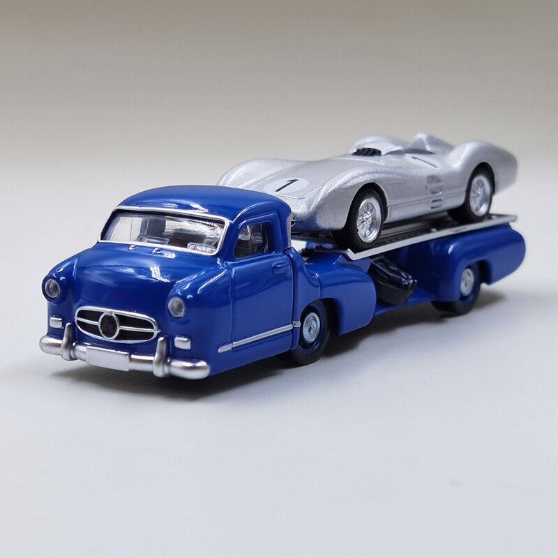 1:64 Scale W196 Blue Transport Truck Trailer Alloy Simulation Metal Static Die-cast Model Children's Toy Car Fan Gift Collection