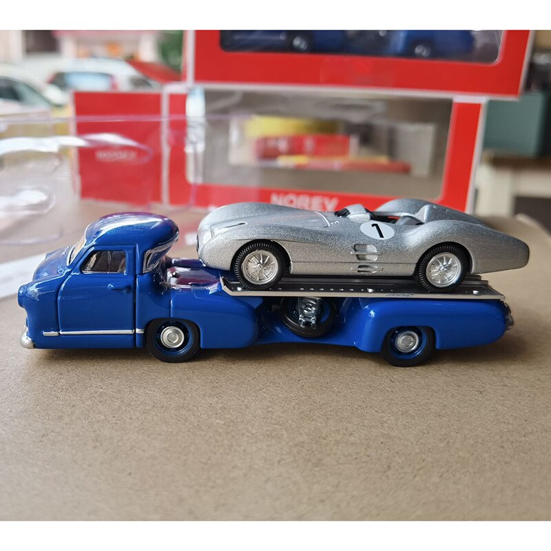 1:64 Scale W196 Blue Transport Truck Trailer Alloy Simulation Metal Static Die-cast Model Children's Toy Car Fan Gift Collection