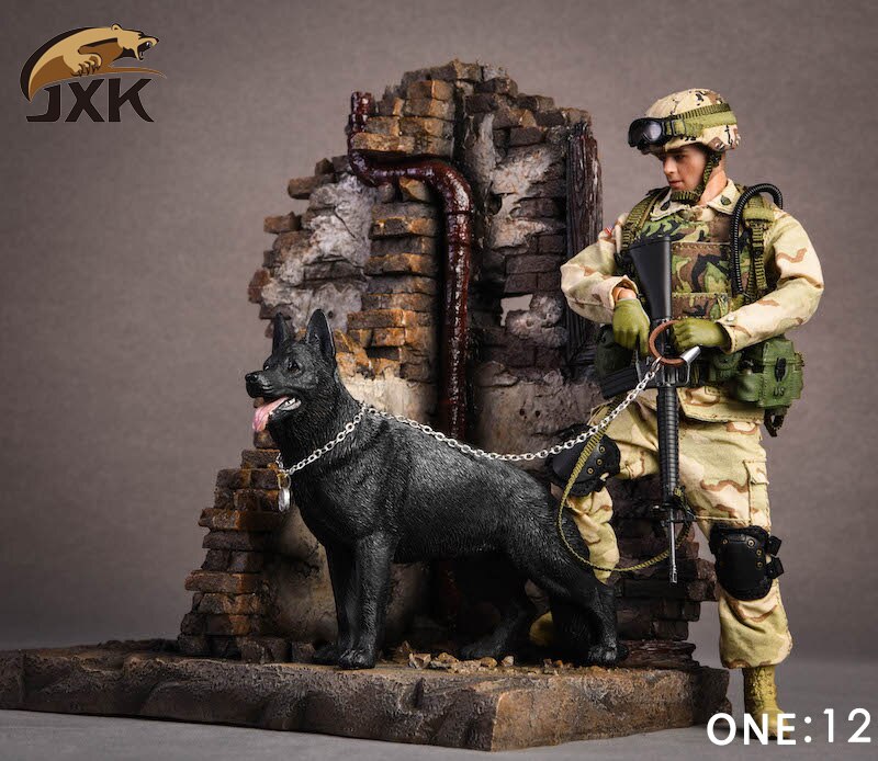 Jxk 1/12 Scale German Shepherd Police Dog Series Simulation Animal Model Desktop Decoration Action Figure Scene Pet Model