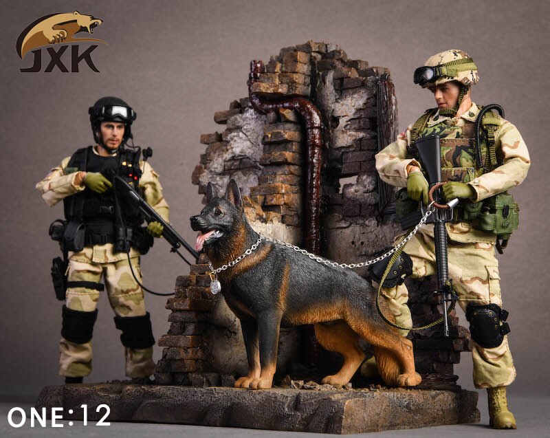 Jxk 1/12 Scale German Shepherd Police Dog Series Simulation Animal Model Desktop Decoration Action Figure Scene Pet Model