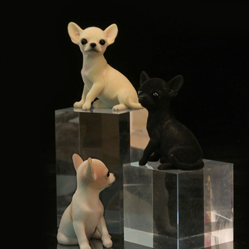 Mr.Z Resin PVC Miniature Animal Model Chihuahua Cute Puppy Dog Model Toy Fit for Action Figure Toys Accessories Scene Simulation