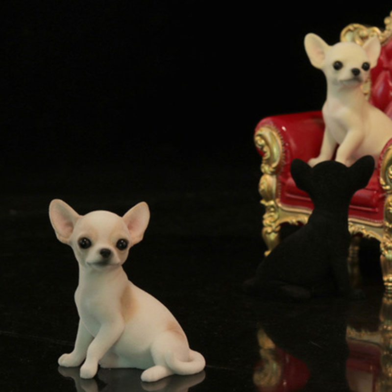 Mr.Z Resin PVC Miniature Animal Model Chihuahua Cute Puppy Dog Model Toy Fit for Action Figure Toys Accessories Scene Simulation