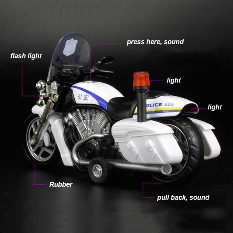 17.5CM Pull back Motorcycle Bike Bicycle Vehicle Diecast Metal Plastic Motor Patrol Police Car Model Kids children Souvenir Toys