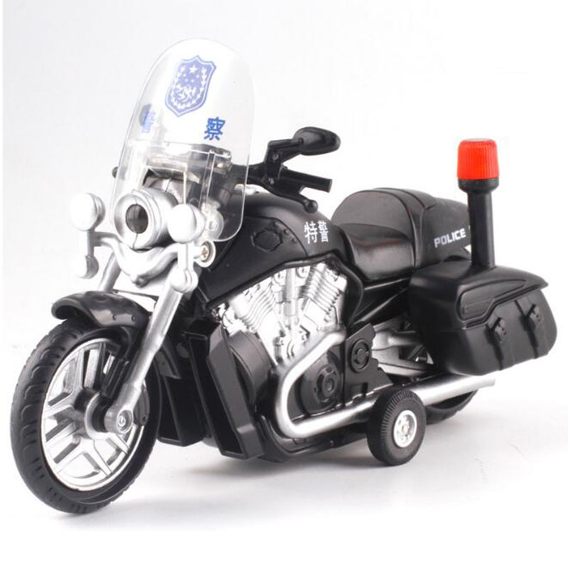 17.5CM Pull back Motorcycle Bike Bicycle Vehicle Diecast Metal Plastic Motor Patrol Police Car Model Kids children Souvenir Toys