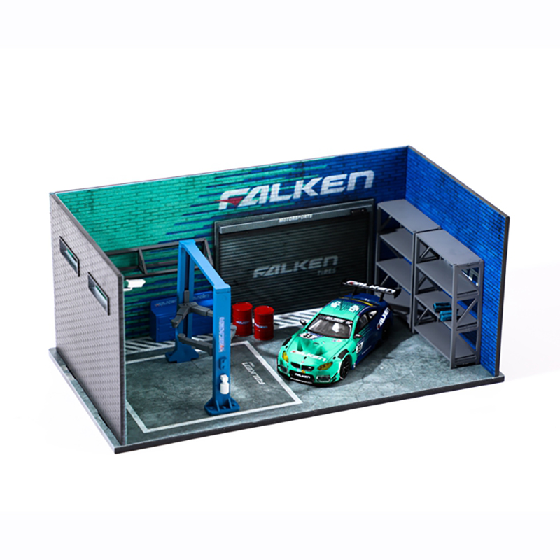 1:64 Scale Repair Workshop House Simulation Car Model Scene Photo Board Display Stand Boy Birthday Gift Fan Collection Souvenir