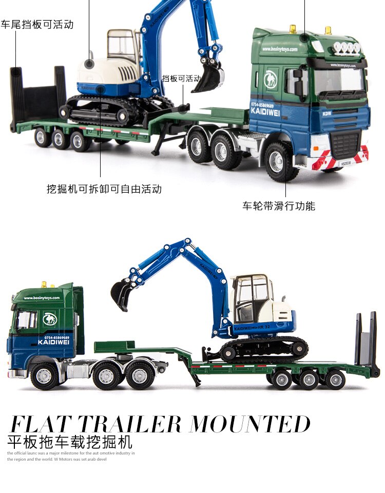 Diecast 1/50 Scale Alloy Flatbed Trailer With Excavator Bulldozer Truck Simulation Alloy Engineering Vehicle Collection Model Diecast 1/50 Scale Alloy Flatbed Trailer With Excavator Bulldozer Truck Simulation Alloy Engineering Vehicle Collection Model