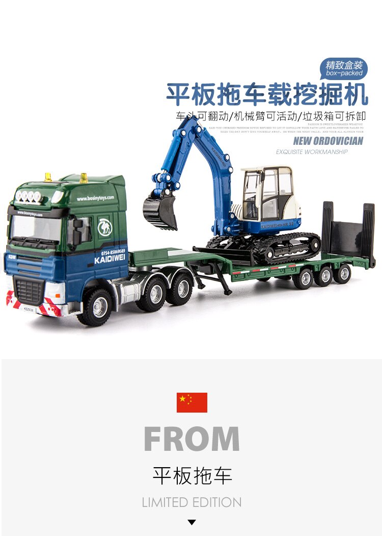 Diecast 1/50 Scale Alloy Flatbed Trailer With Excavator Bulldozer Truck Simulation Alloy Engineering Vehicle Collection Model Diecast 1/50 Scale Alloy Flatbed Trailer With Excavator Bulldozer Truck Simulation Alloy Engineering Vehicle Collection Model