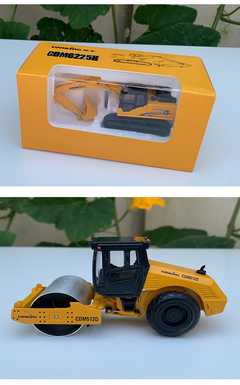 Die-casting 1:64 Scale Lonking Loader Excavator Road Roller Engineering Transporter Simulation Alloy Model Car Decoration Gift