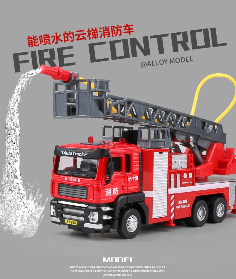 Alloy Fire-fighting Ladder Truck Water Tank Truck Model Simulation Metal Toy Car Model Collection Decoration Ornaments For Boy