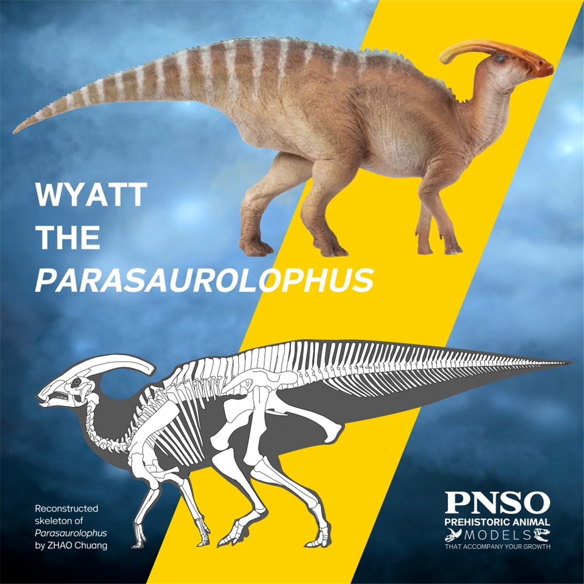PNSO 2021 Parasaurolophus Wyatt Hadrosauridae Dinosaur Figure Model Collector Animal Adults Kids Toys Christmas Birthday Gift