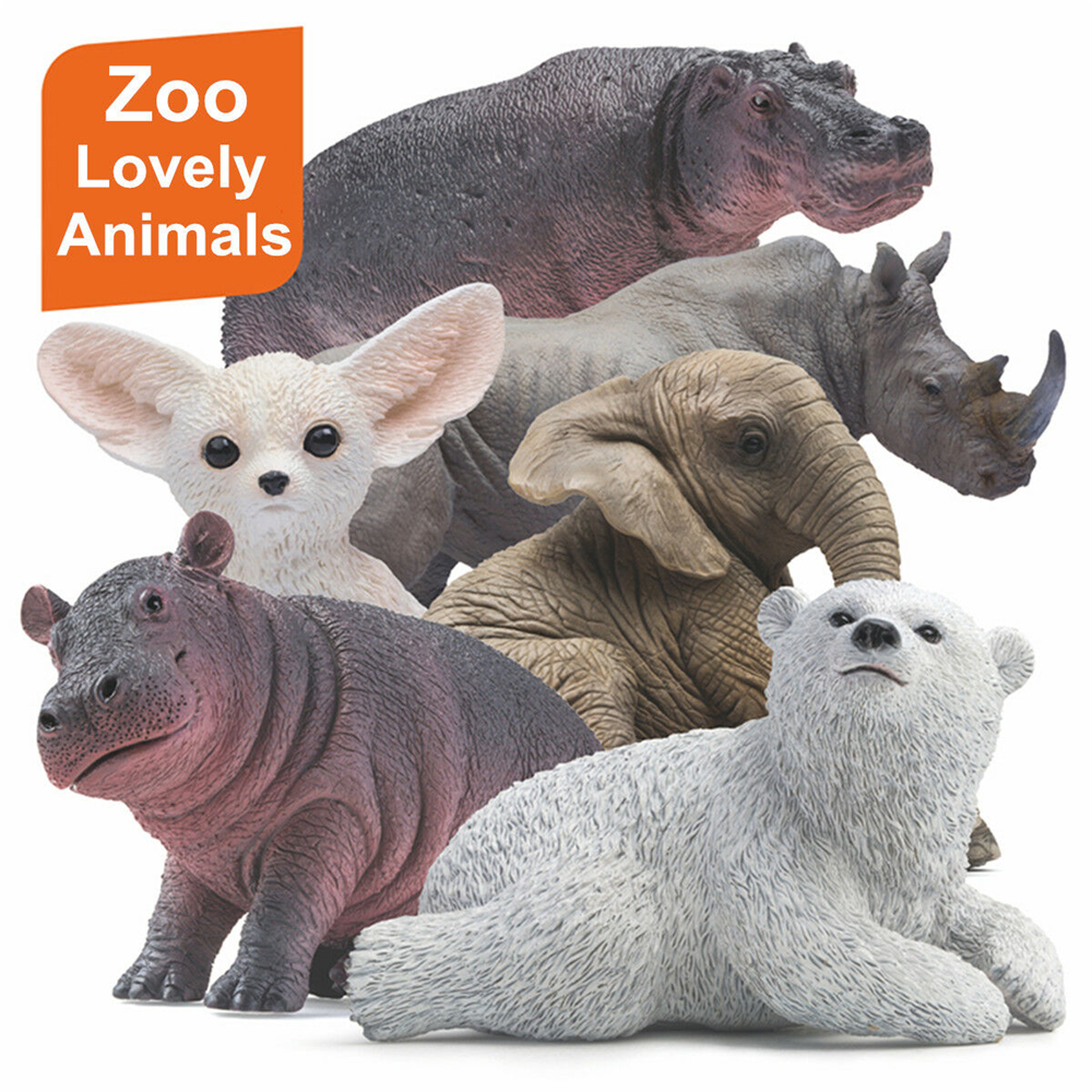 PNSO Pet Animal Hippo Hippopotamus Fennec Fox Rhinoceros White Bear Elephant Figure Model Decoration Collector Toy