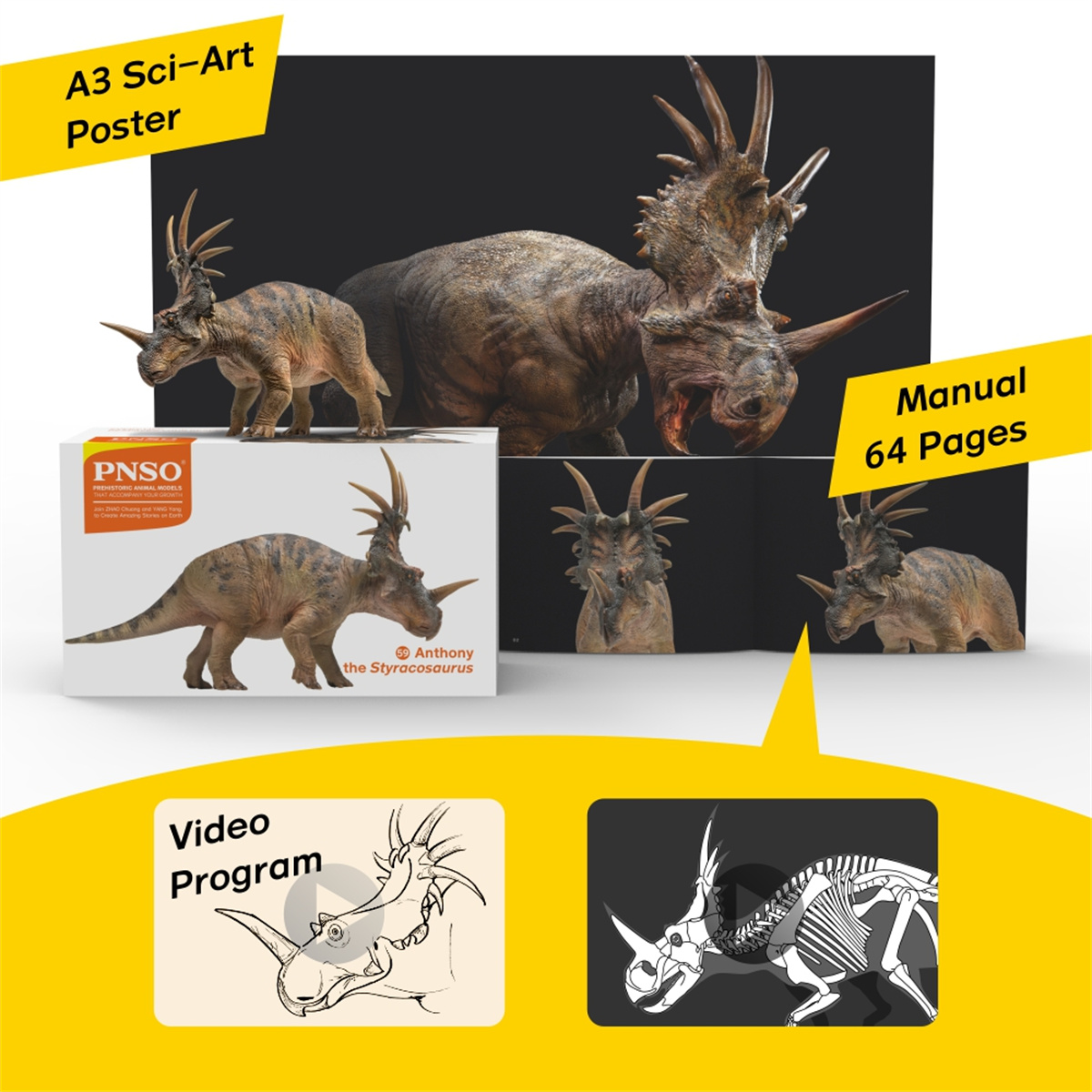 PNSO Styracosaurus Anthony Model Prehistoric Amimal Models Series Dinosaur Art Decor Collector Adult Kids Toy Birthday Gift