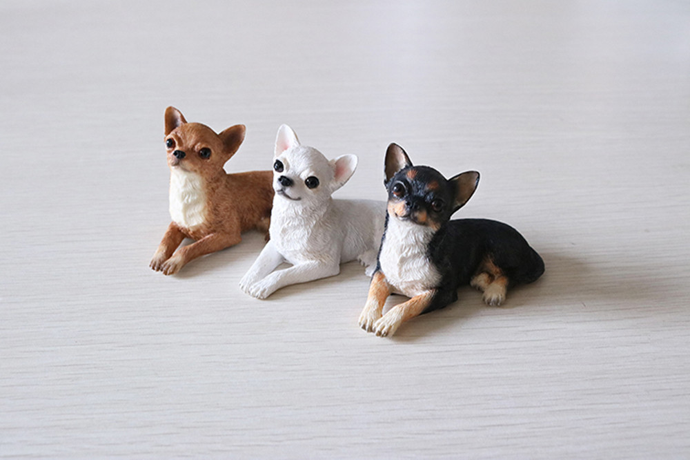JJM Cute Mini Chihuahua Dog Pet Animal Figure Resin Car Decoration Resin Model Educational for Children Adults Kids Gift