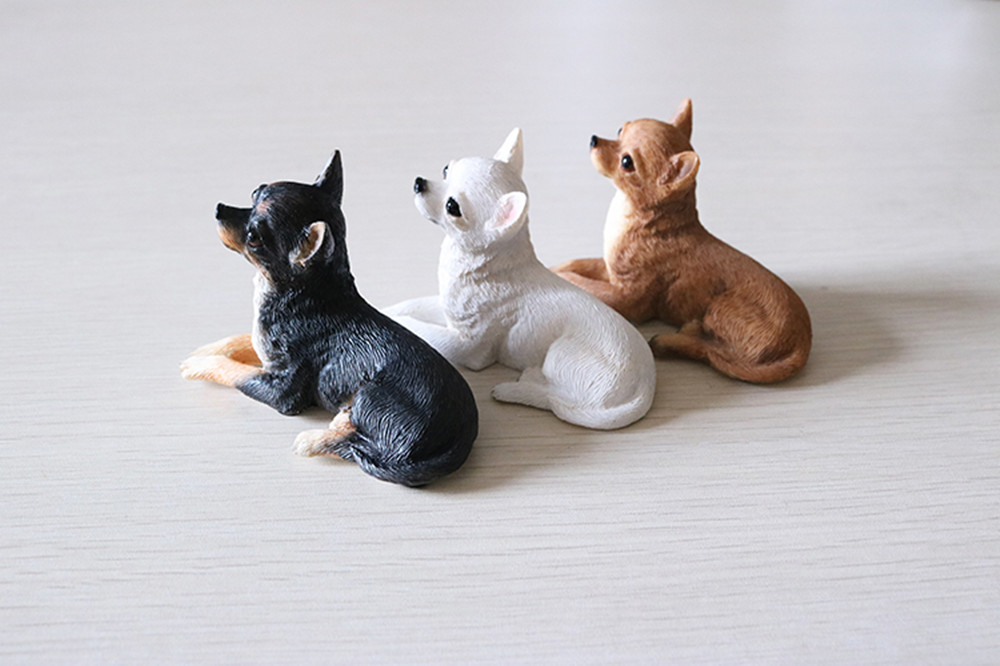 JJM Cute Mini Chihuahua Dog Pet Animal Figure Resin Car Decoration Resin Model Educational for Children Adults Kids Gift