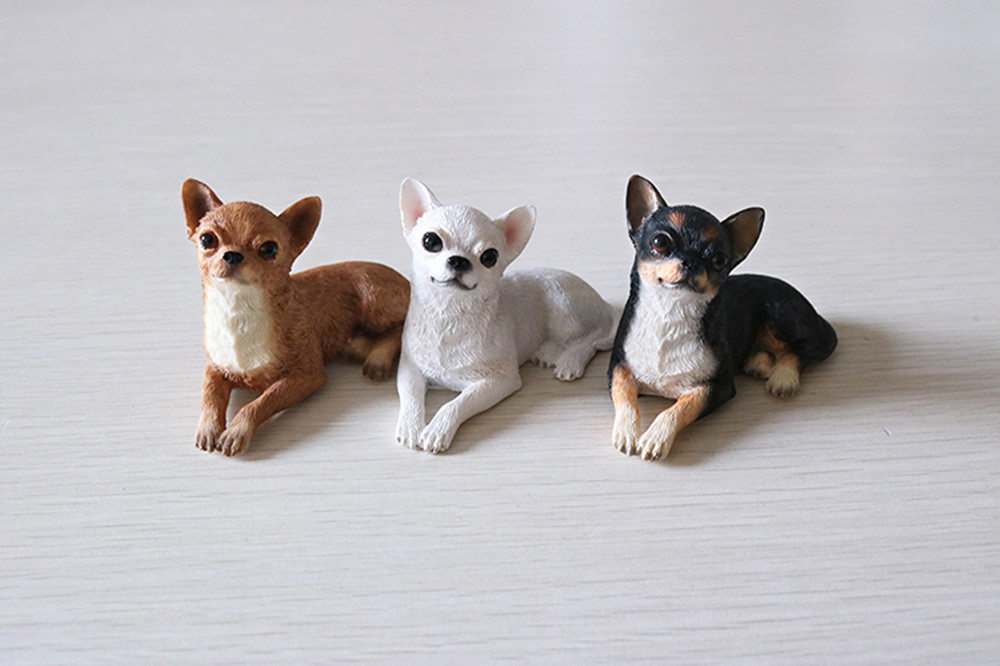 JJM Cute Mini Chihuahua Dog Pet Animal Figure Resin Car Decoration Resin Model Educational for Children Adults Kids Gift