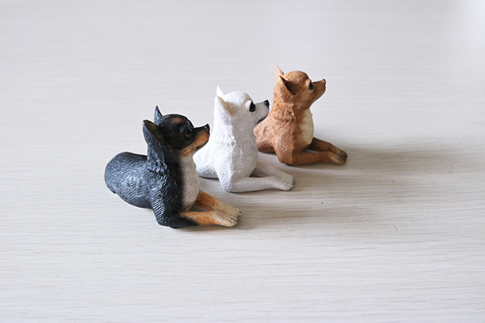 JJM Cute Mini Chihuahua Dog Pet Animal Figure Resin Car Decoration Resin Model Educational for Children Adults Kids Gift