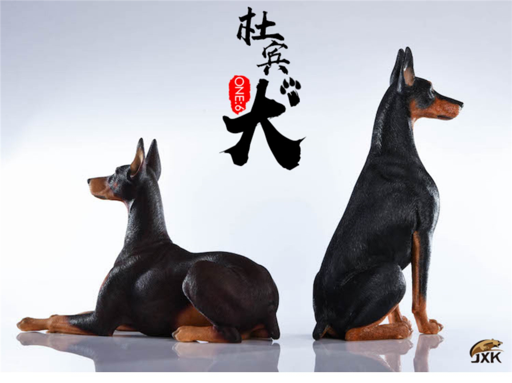 JxK 1:6 Scale Doberman Pinscher Hunter Dog Pet Healing Figure Canidae Animal Collector Toy Resin Desktop Decoration Gift