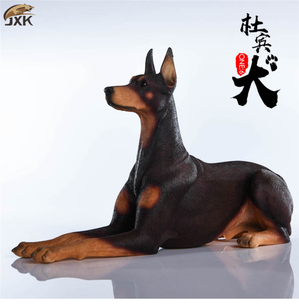 JxK 1:6 Scale Doberman Pinscher Hunter Dog Pet Healing Figure Canidae Animal Collector Toy Resin Desktop Decoration Gift