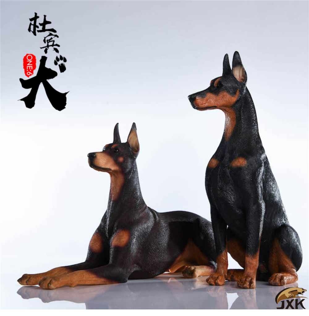 JxK 1:6 Scale Doberman Pinscher Hunter Dog Pet Healing Figure Canidae Animal Collector Toy Resin Desktop Decoration Gift