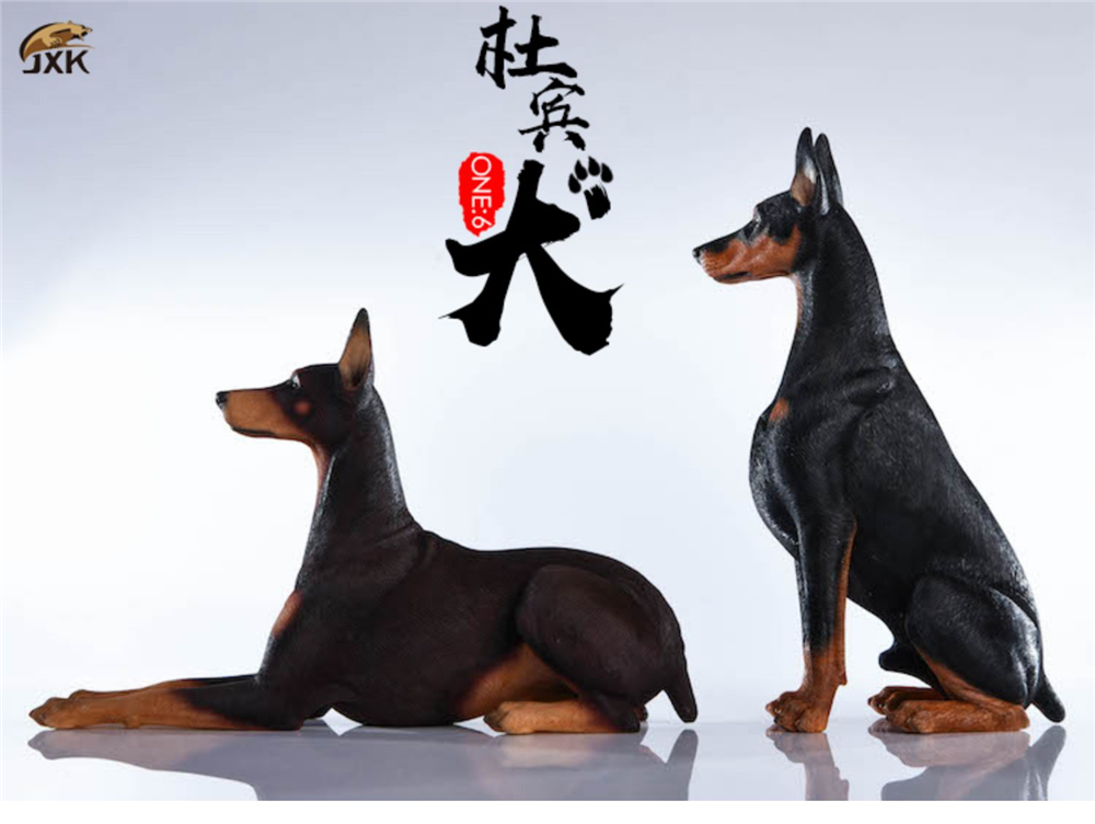 JxK 1:6 Scale Doberman Pinscher Hunter Dog Pet Healing Figure Canidae Animal Collector Toy Resin Desktop Decoration Gift