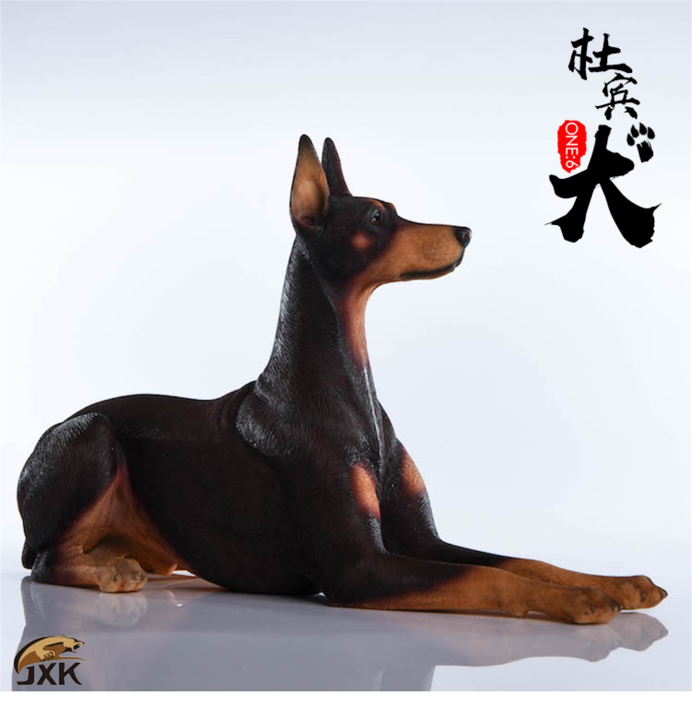 JxK 1:6 Scale Doberman Pinscher Hunter Dog Pet Healing Figure Canidae Animal Collector Toy Resin Desktop Decoration Gift