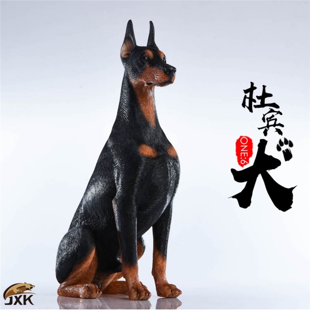JxK 1:6 Scale Doberman Pinscher Hunter Dog Pet Healing Figure Canidae Animal Collector Toy Resin Desktop Decoration Gift