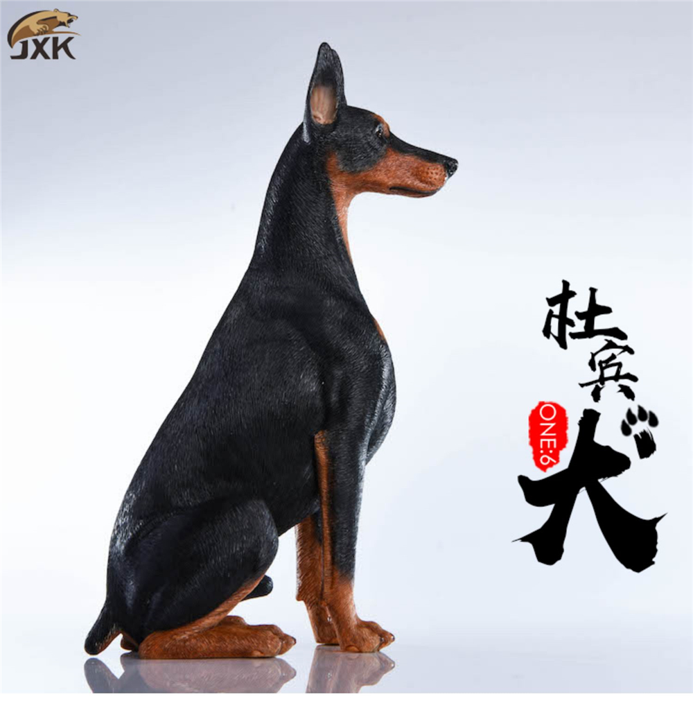 JxK 1:6 Scale Doberman Pinscher Hunter Dog Pet Healing Figure Canidae Animal Collector Toy Resin Desktop Decoration Gift