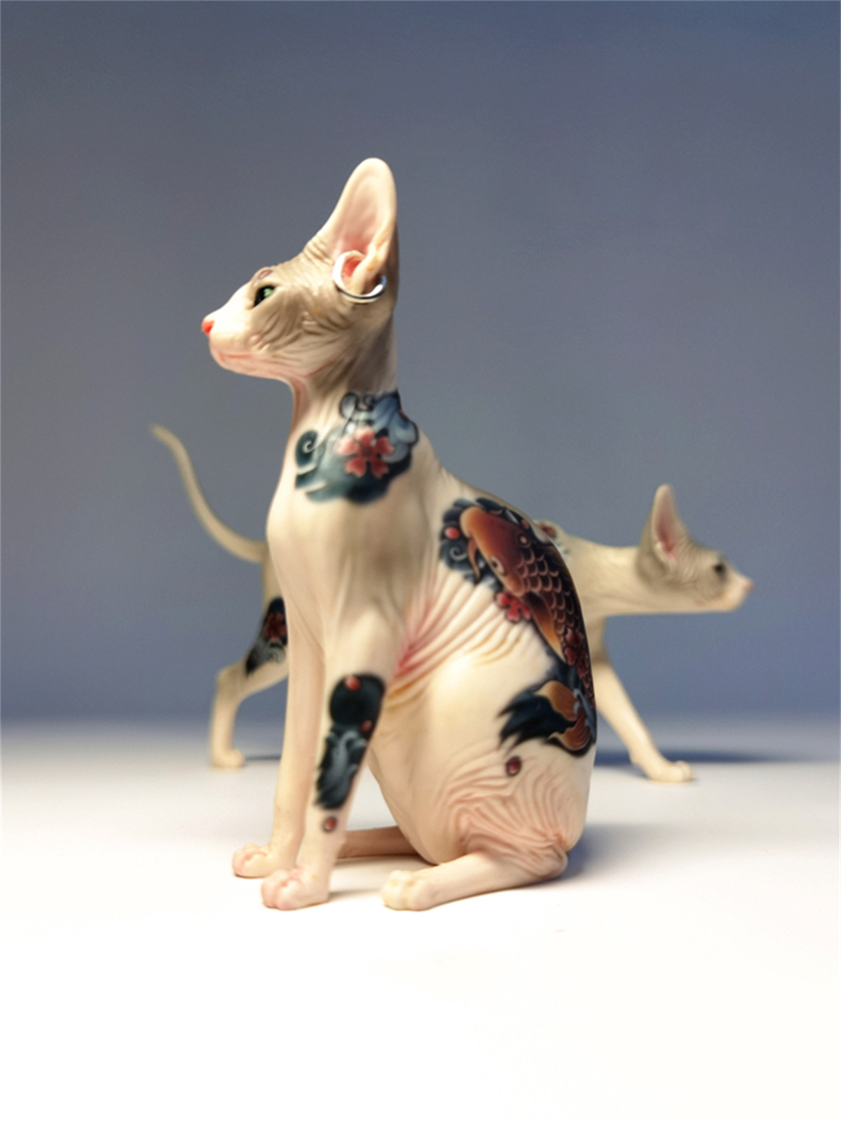 JxK 1:6 Scale Tattoo Canadian Hairless Cat Pet Sphynx Healing Figure Felidae Animal Collector Toy Resin Desktop Decoration Gift