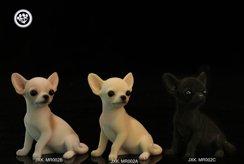 JXK Fluff Chihuahua Dog Pet Healing Figure Canis Lupus Puppy Animal Collector Toys Resin Desktop Decoration Gift