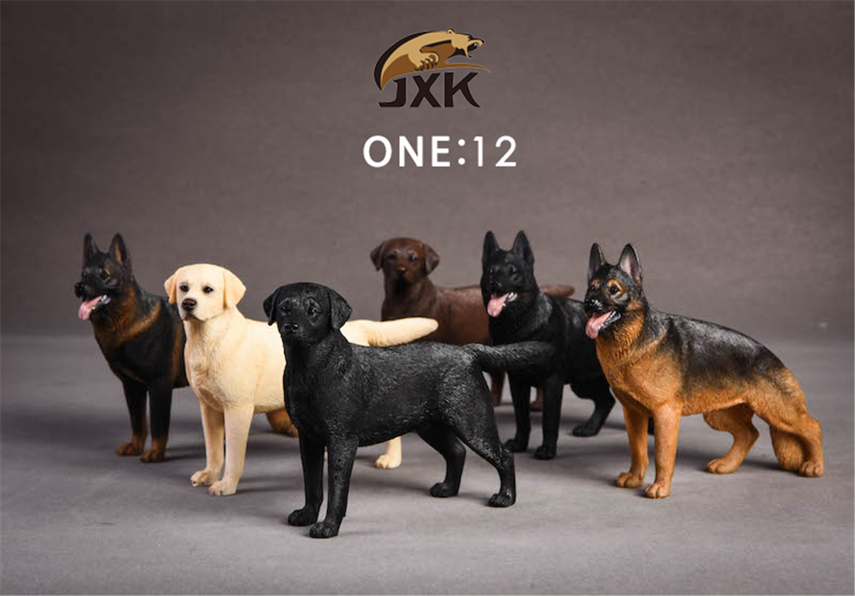 JXK 1:12 Scale Labrador retriever Police Dog Pet Healing Figure Canidae Animal Collector Toy Resin Desktop Decoration Gift