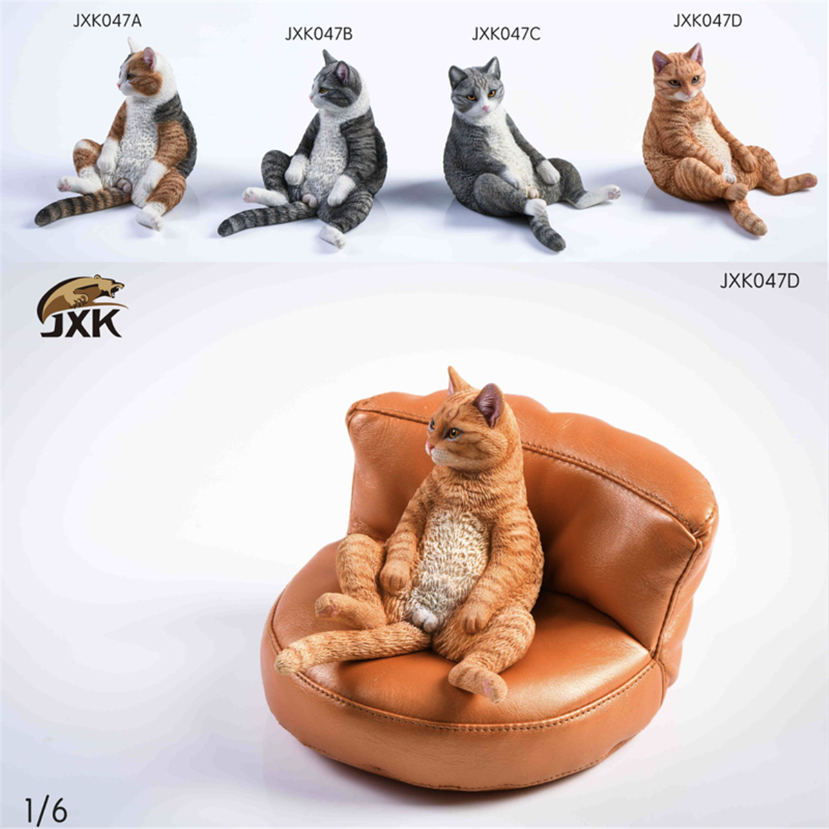 JXK 1:6 Scale Orange Cats Sofa 2.0 Pet Healing Figure Chinese Garden Cat Animal Model Toy Collector Desktop Decoration Gift