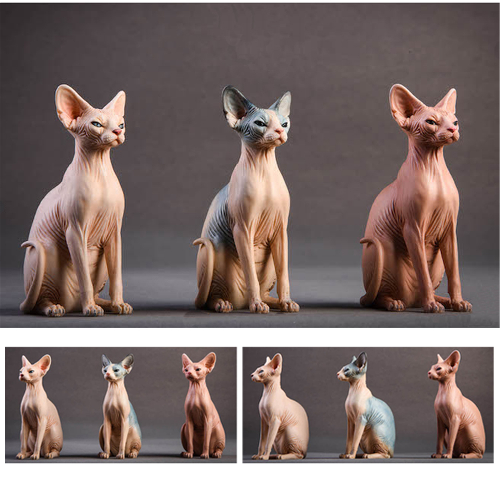 JxK 1:6 Scale Canadian Hairless Cat Pet Sphynx Healing Figure Felidae Animal Collector Toy Resin Desktop Decoration Gift
