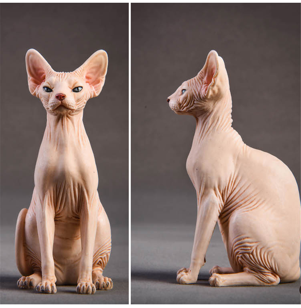 JxK 1:6 Scale Canadian Hairless Cat Pet Sphynx Healing Figure Felidae Animal Collector Toy Resin Desktop Decoration Gift