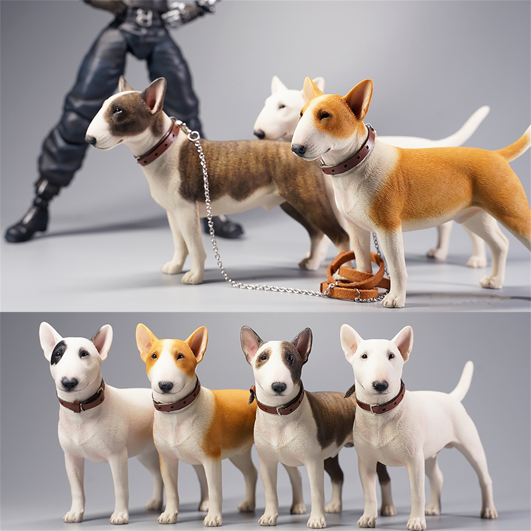 JXK 1:6 Scale Bull Terrier Figure Dog Pet Healing Figure Cute Canidae Animal Collector Toy Resin Desktop Decoration Gift