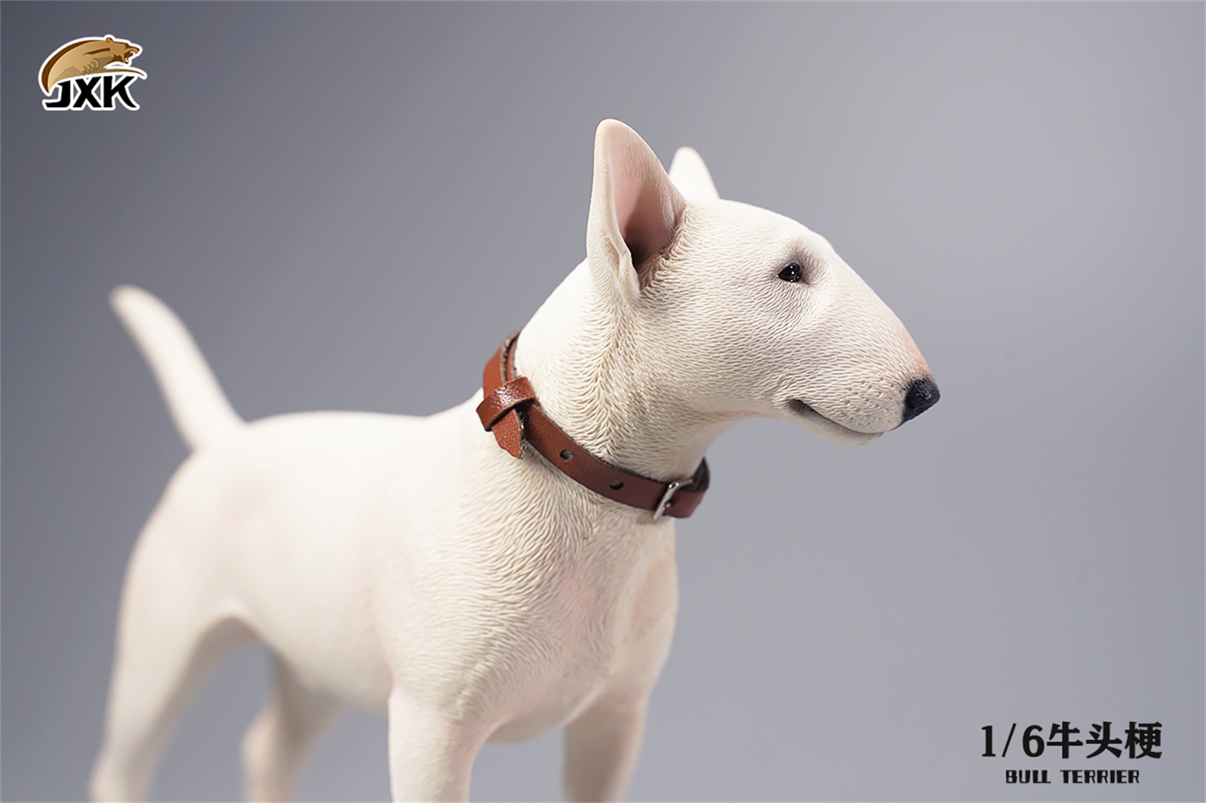 JXK 1:6 Scale Bull Terrier Figure Dog Pet Healing Figure Cute Canidae Animal Collector Toy Resin Desktop Decoration Gift