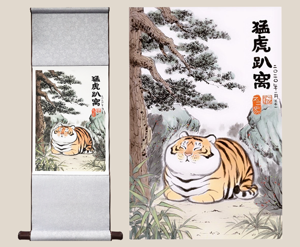 Tiger Hanging Painting Cute Pet Animal Figure Collector Wall Pictures Decor Kid Toy Gift Crafts Souvenirs Decoration Simulation