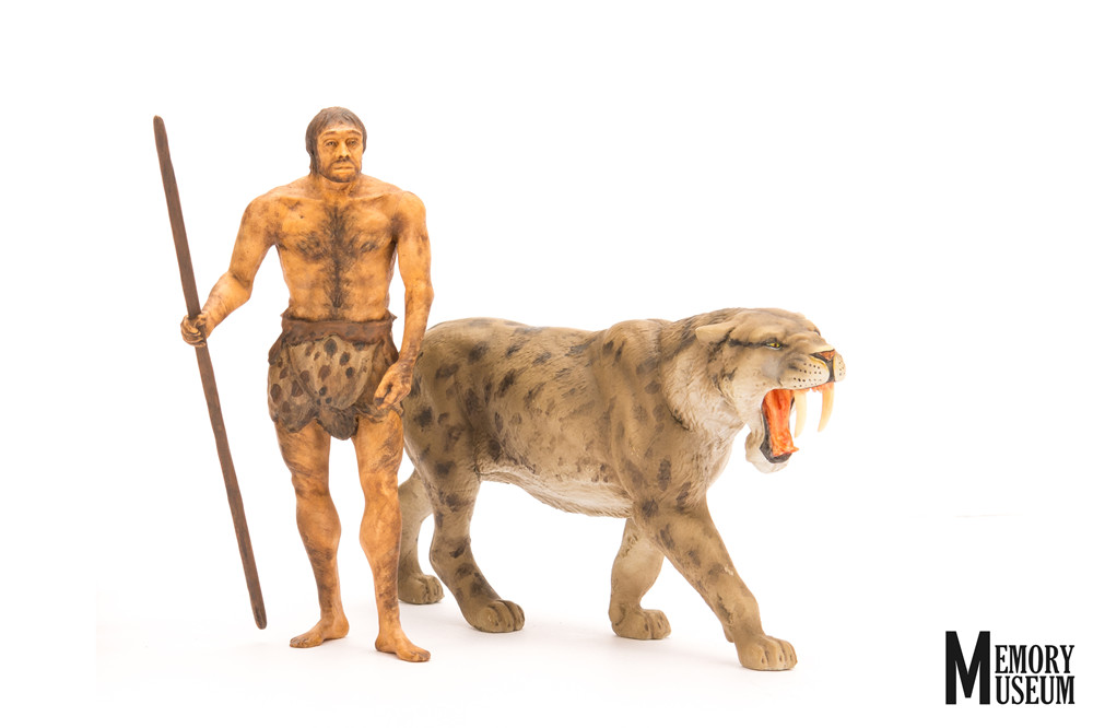 MM Planet Earth 1/15 Primitive Man without Smilodon Statue Collector Painted Decor Adult Kids Toy Gifts GK Model