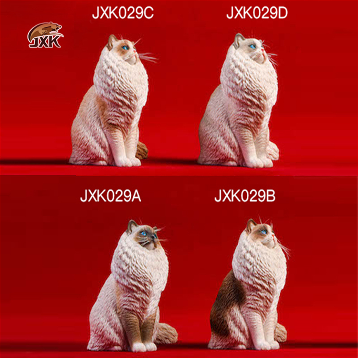 JXK 1:6 Scale Ragdoll Figure Cute Cat Pet Healing Figure Felidae Animal Collector Toy Resin Desktop Decoration Gift